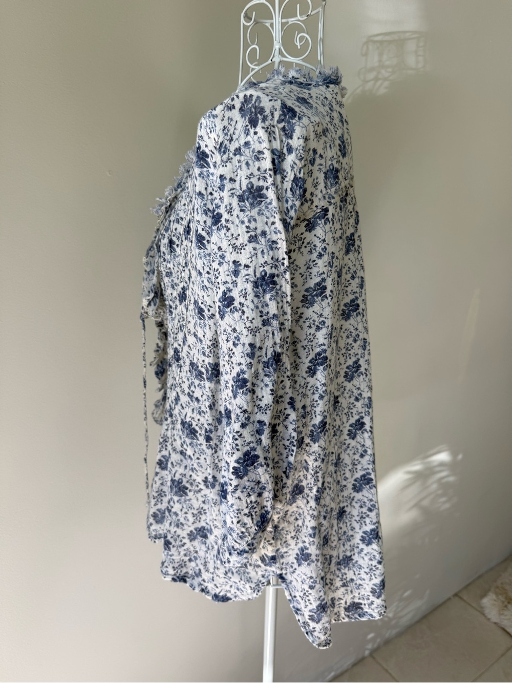 Ralph Lauren Denim & Supply M Floral Cotton Ruffle Peasant Blouse Boho Blue - Picture 2 of 8